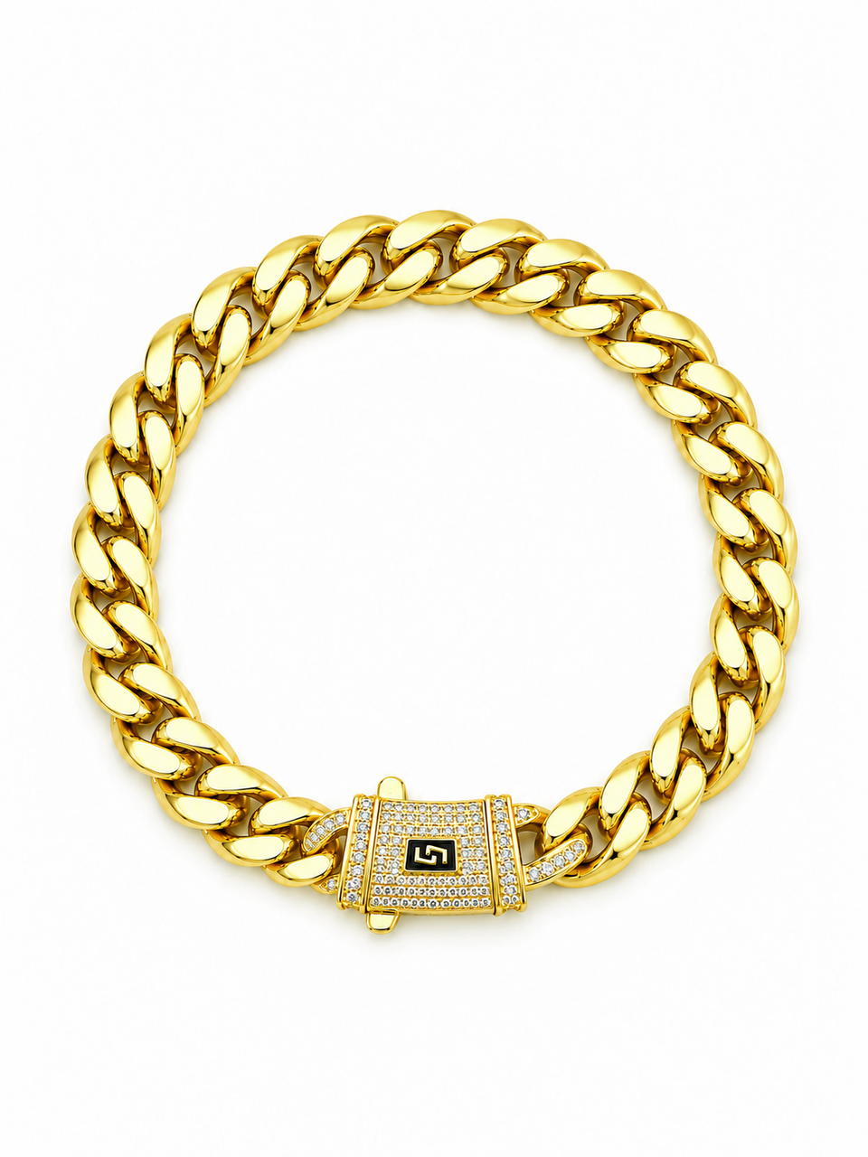ICED CLASP CUBAN BRACELET(GOLD) 8MM
